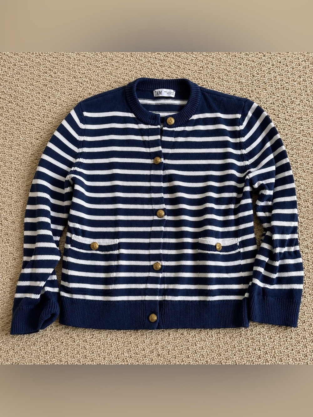 Zara Blue and White Knit Cardigan Sweater
